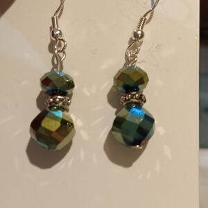 2/$12 Handmade Elegant Emerald Green Beaded Earrings